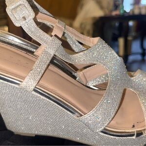 Bella Marie Silver Glitter Wedge Sandals